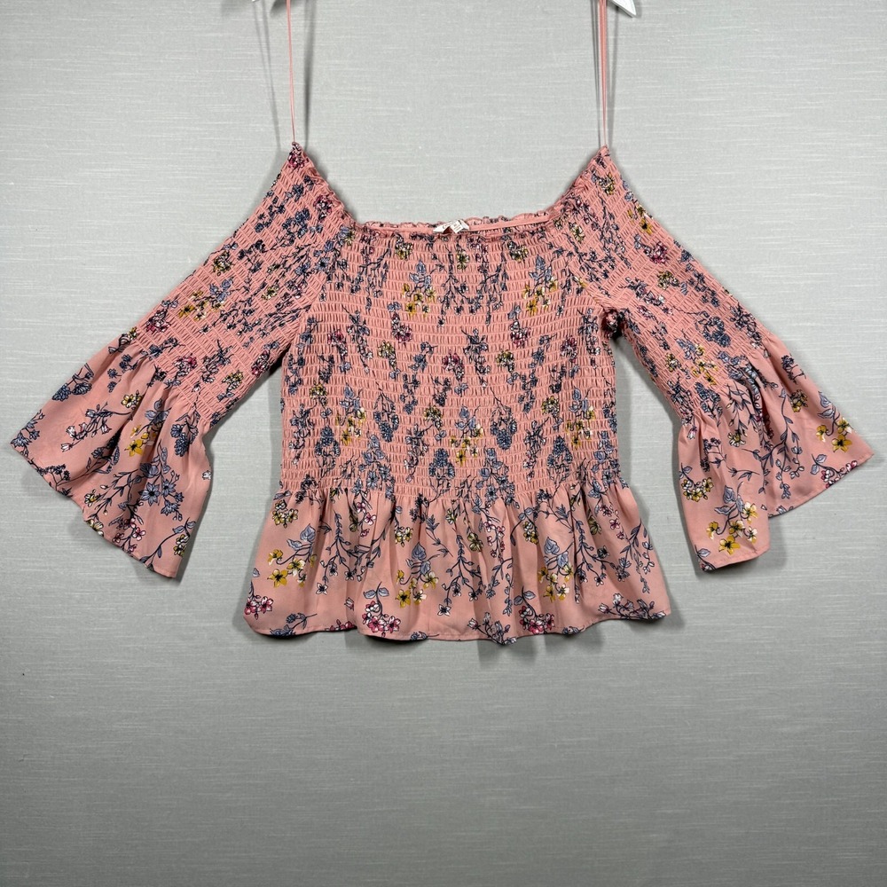 Candies Top Womens XL Pink Floral Romantic Flowy Ruffle Smocked Cottage Core Y2K